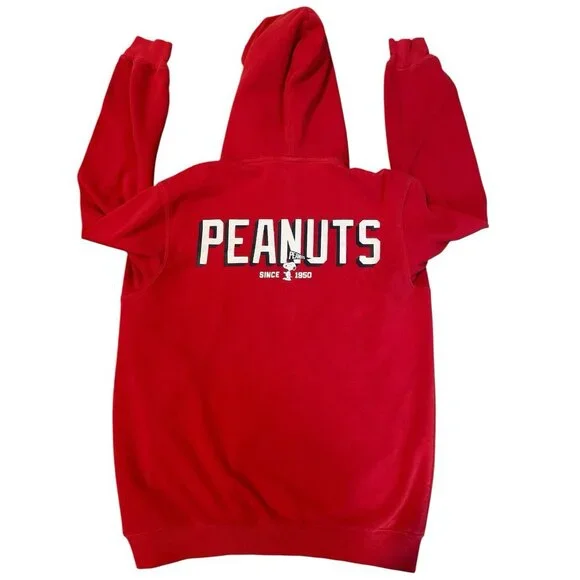 H&M Peanuts Snoopy Red Sweatshirt Hoodie Mens Small Pouch Pocket - Picture 2 of 7